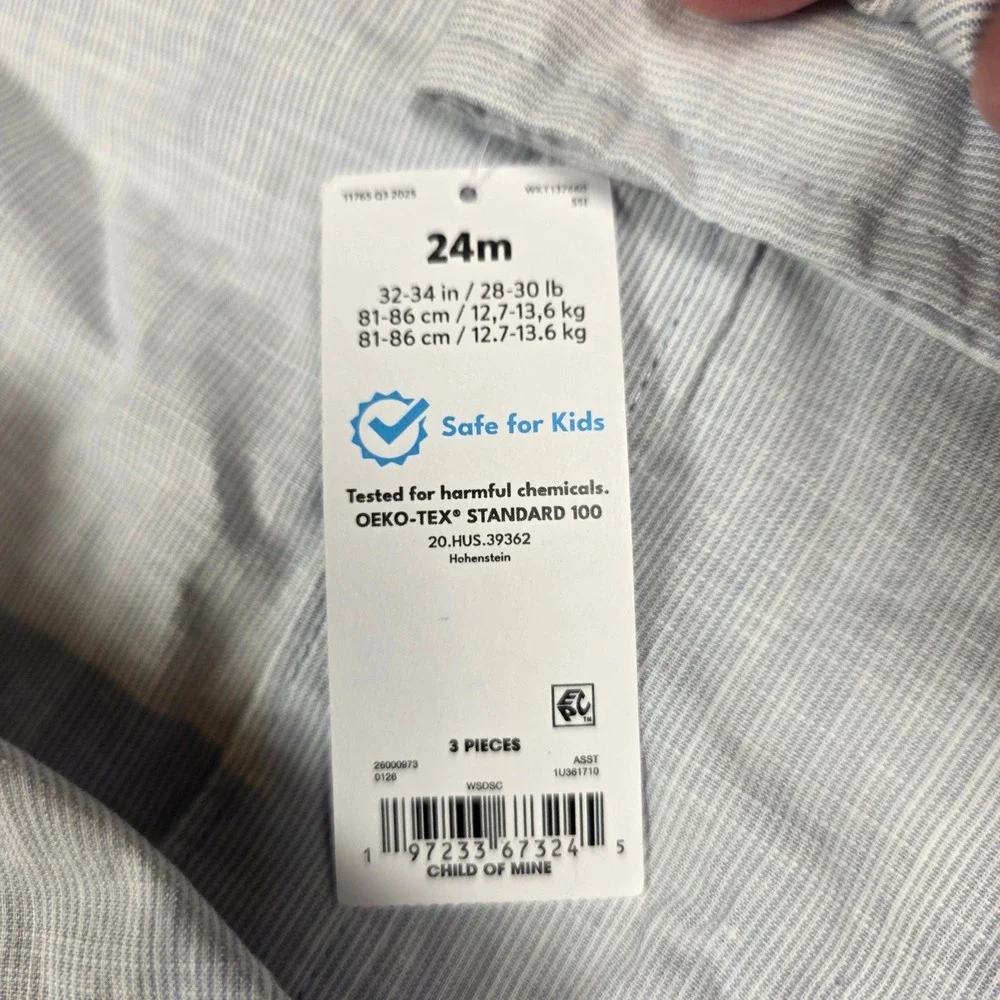 Carters Child of Mine 24M Boys 3-Piece Suspenders Bodysuit Pants Set Blue New